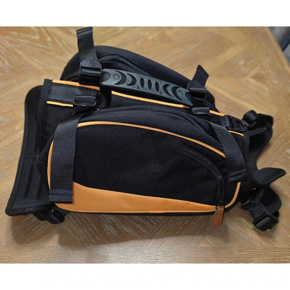 MOYSOON Dog Backpack Harness Hiking Travel Saddlebag Black Orange - Large